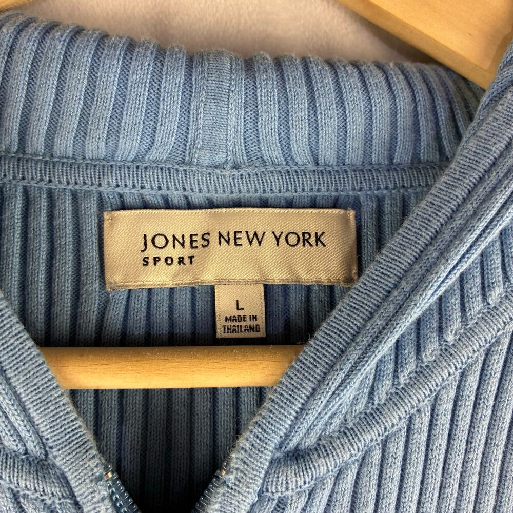 Y2K Jones New York Ribbed Slate Blue Full Zip Hooded Sweater Jacket Womens Large - Picture 5 of 9